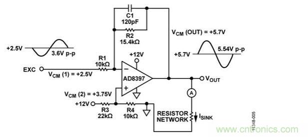 AD8397的帶載測試電路