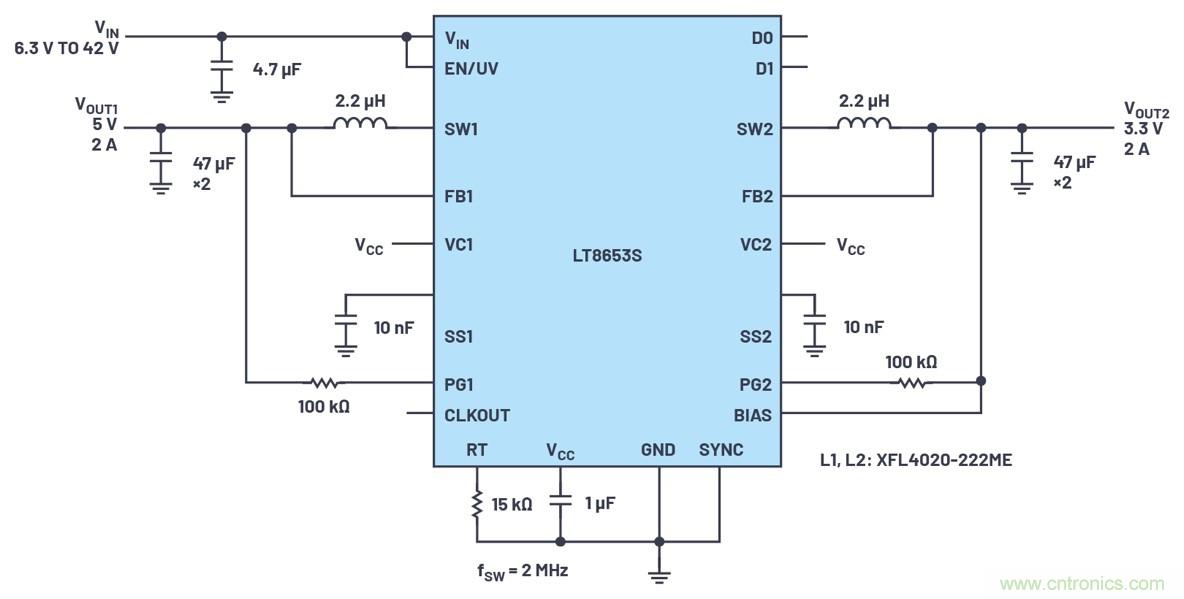 具有6.2 µA靜態(tài)電流的雙通道、42 V、2 A、單片、同步降壓型Silent Switcher 2穩(wěn)壓器