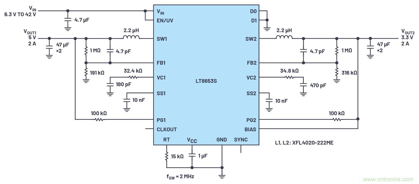 具有6.2 µA靜態(tài)電流的雙通道、42 V、2 A、單片、同步降壓型Silent Switcher 2穩(wěn)壓器