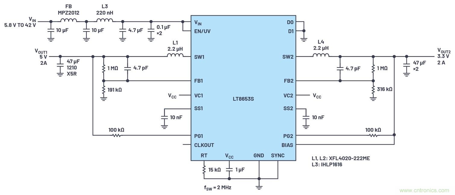 具有6.2 µA靜態(tài)電流的雙通道、42 V、2 A、單片、同步降壓型Silent Switcher 2穩(wěn)壓器