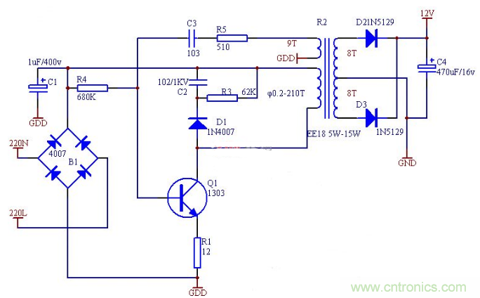 六款簡單的開關(guān)電源電路設(shè)計，內(nèi)附原理圖詳解